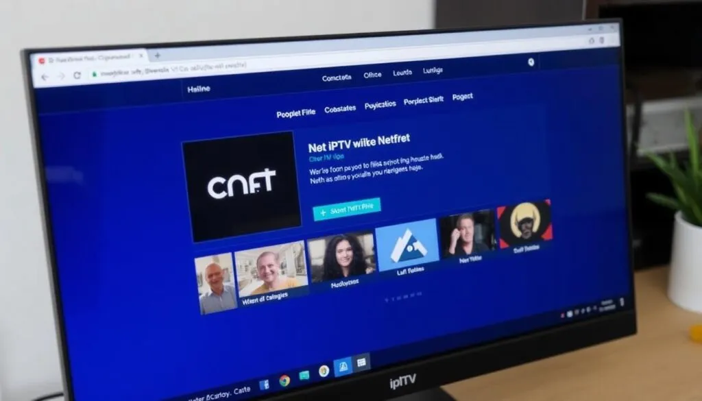 Ein Bild von einem PC-Bildschirm mit BlueStacks und der Net ipTV App.