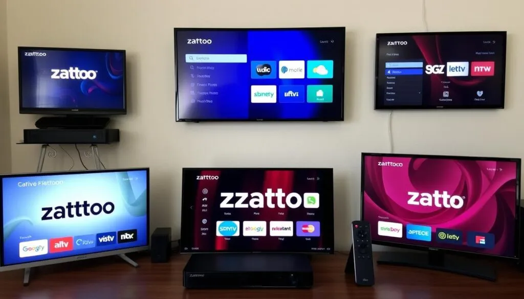 Ein Bild von verschiedenen Geräten, die Zattoo und andere unabhängige IPTV-Anbieter zeigen.