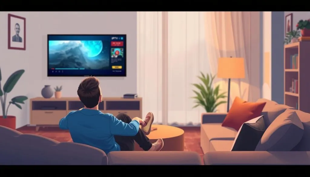 Image of a person watching IPTV on a smart TV