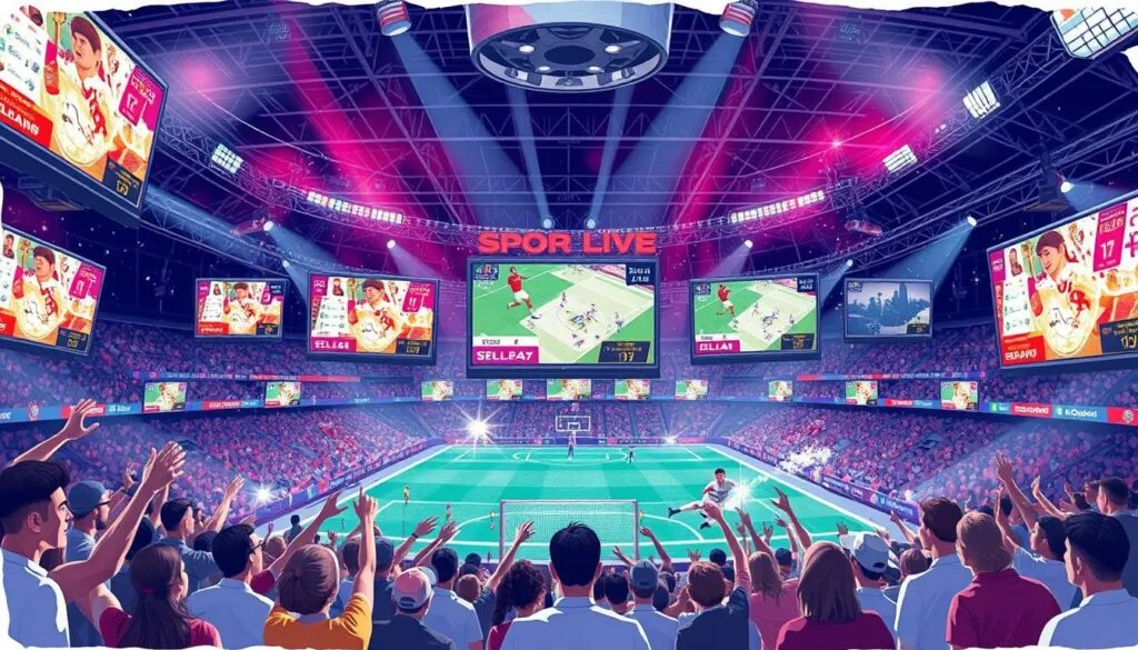 Image of a sports event with various sports channels