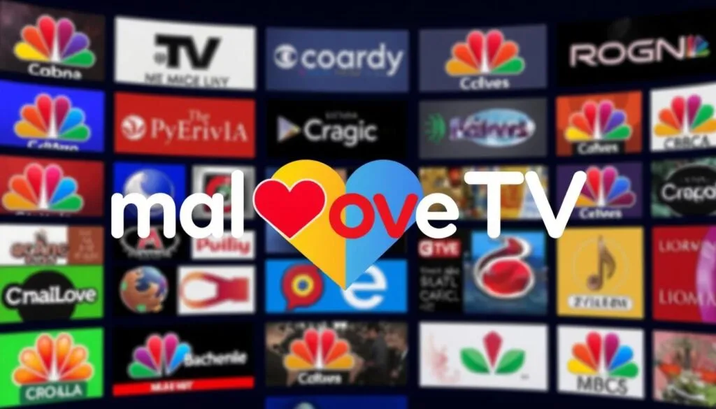 Ein Bild von Prime Salto TV Logo mit verschiedenen Fernsehkanälen im Hintergrund.