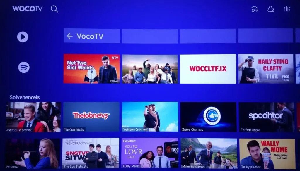 Ein Bild von VocoTV mit einer Vielzahl von Kanälen und Inhalten.