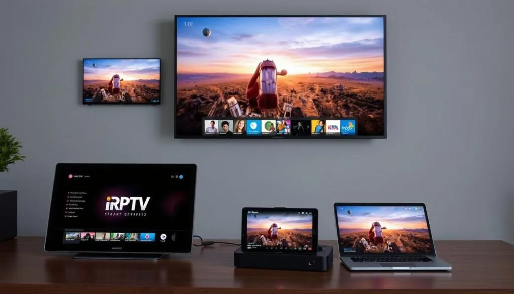 Ein Bild von mehreren Geräten, die gleichzeitig IPTV streamen