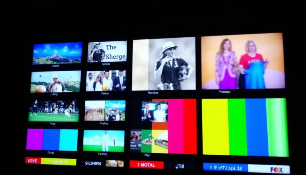 Generiere ein Bild von einem Fernsehbildschirm mit verschiedenen Kanälen