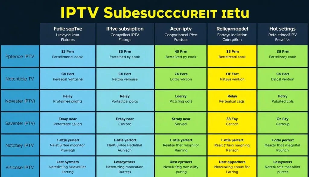 Generieren Sie ein Bild, das verschiedene IPTV-Abonnement-Optionen vergleicht