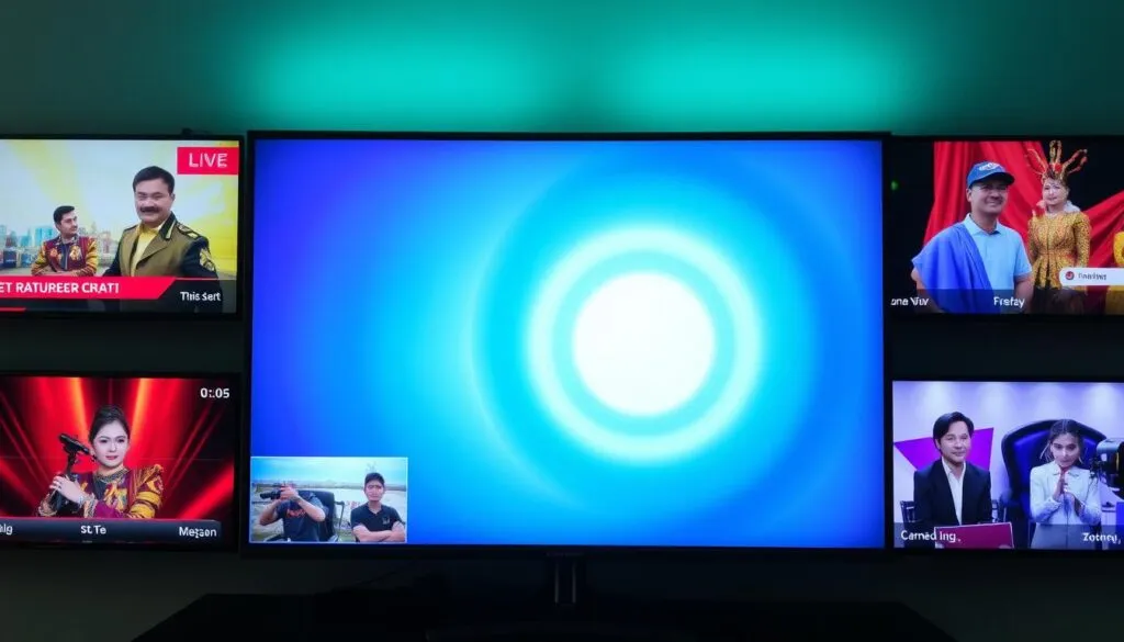 Generieren Sie ein Bild von einem Fernsehbildschirm mit verschiedenen Kanälen.