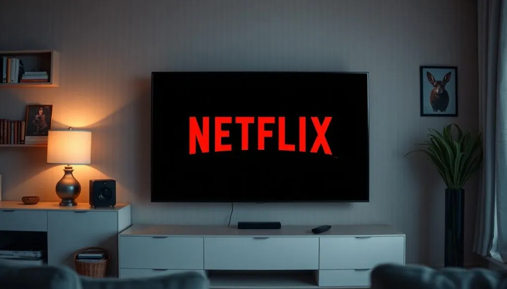 Generieren Sie ein Bild von einem Fernseher mit einem Netflix-Logo