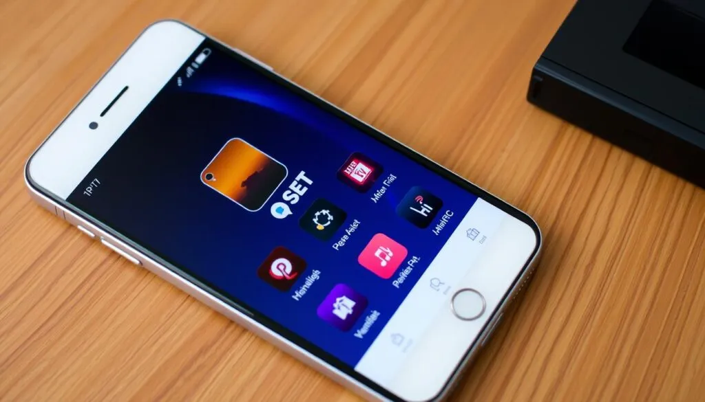 Generieren Sie ein Bild von einem Smartphone mit der Set IPTV App