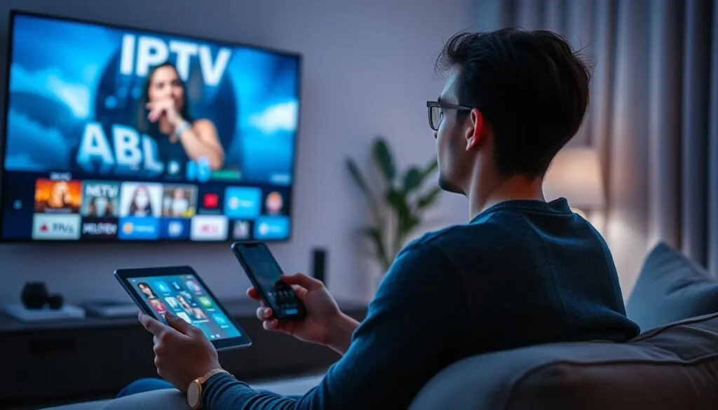 Image of a person enjoying IPTV on multiple devices